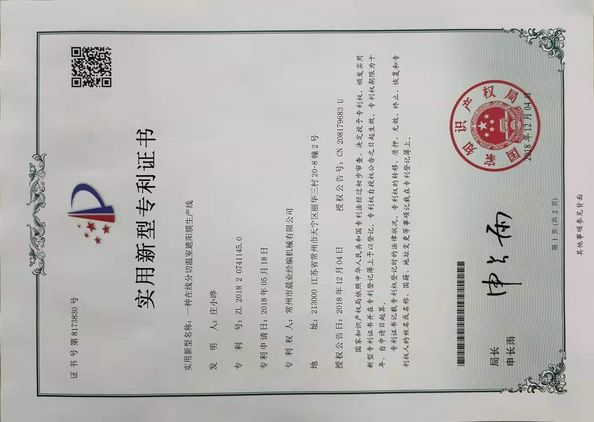 La CINA Changzhou Chenye Warp Knitting Machinery Co., Ltd. Certificazioni